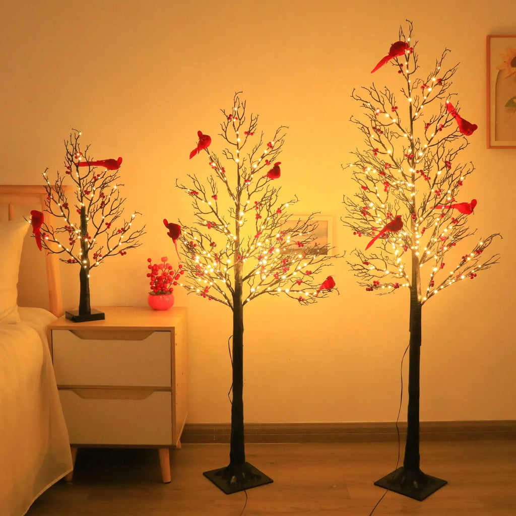 Luminous red bird winding tree lamp with 60 lights on a 53cm plastic frame, festive indoor decoration