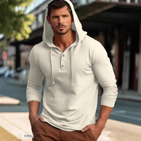 Men's cotton pullover hoodie in six colour options with European and American sizing