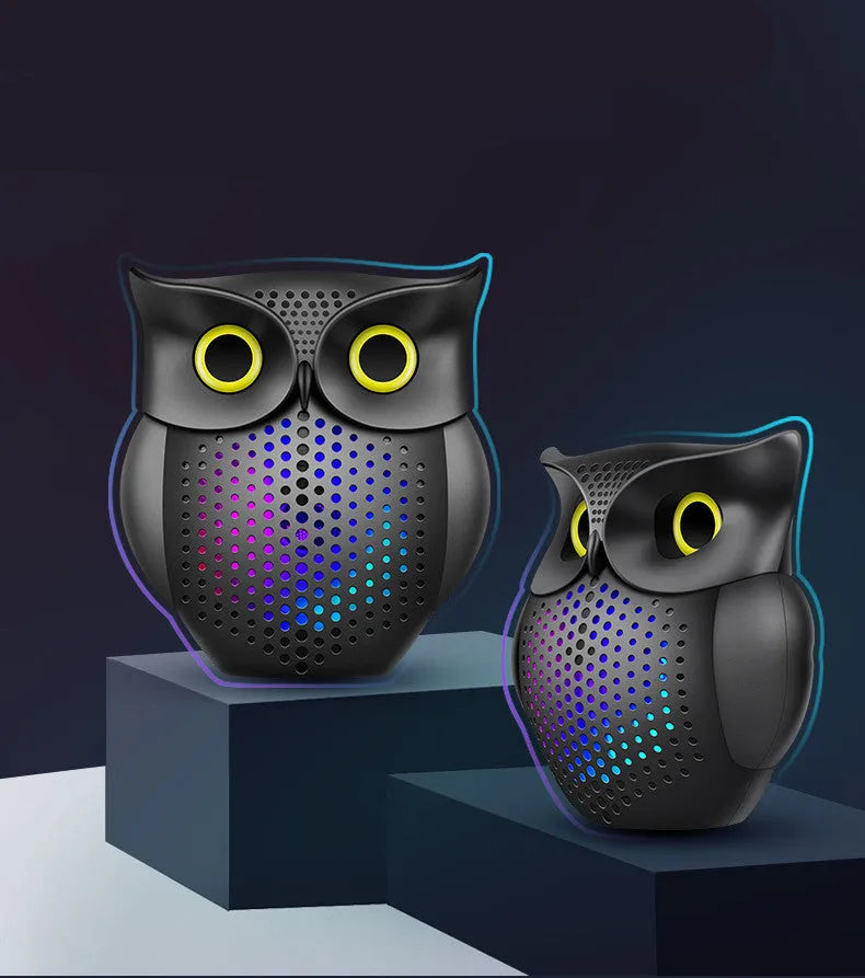 Black wireless Bluetooth speaker with cartoon owl design measuring 4 inches