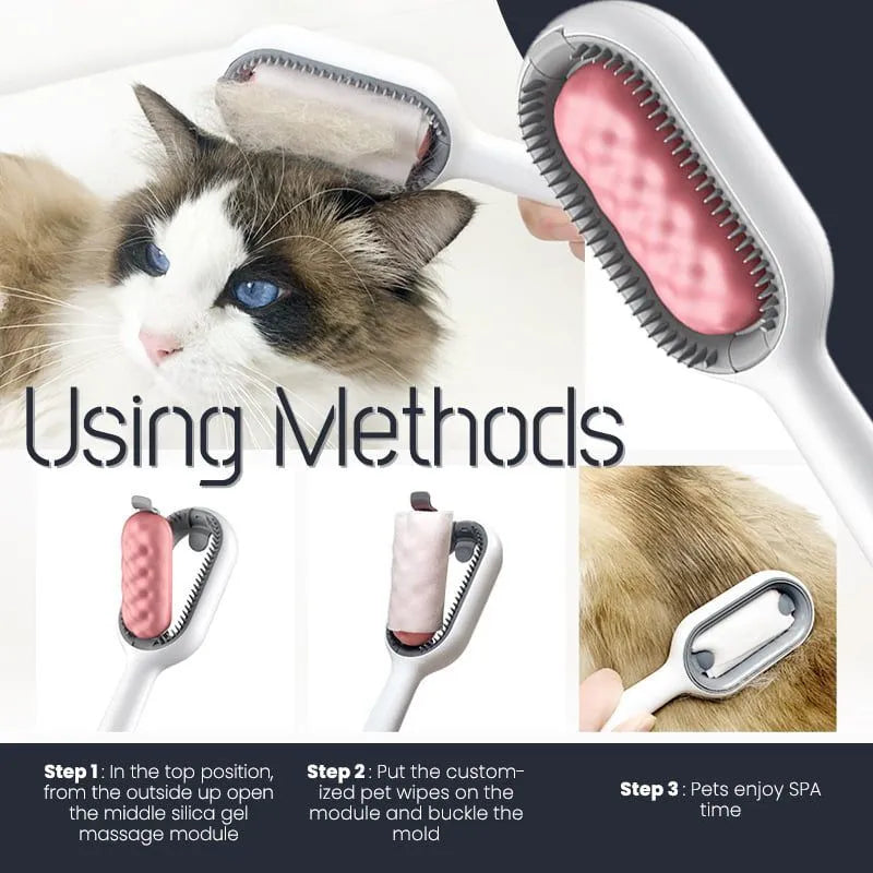 Green plastic pet hair removal comb with disposable adhesive wipes for cats and dogs.