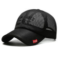 Men's adjustable mesh baseball cap in army green with a dome crown, shown on a solid background.