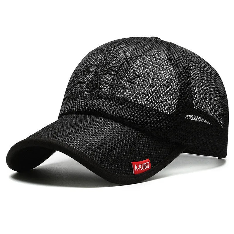 Men's adjustable mesh baseball cap in army green with a dome crown, shown on a solid background.