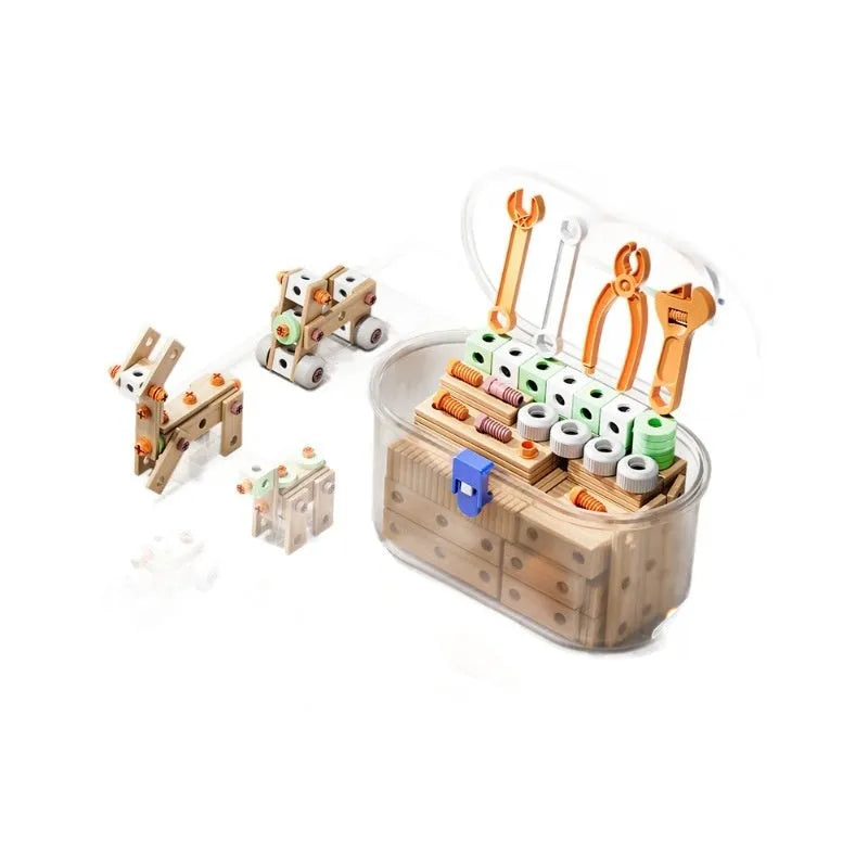 Children's plastic screw toy assembly set with colourful building blocks and storage box for boys aged 3-6