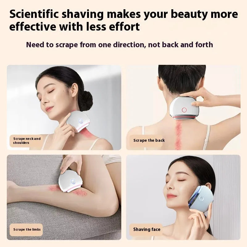French pattern handheld beauty device for electric scraping, IPL light therapy, and microcurrent facial treatment.
