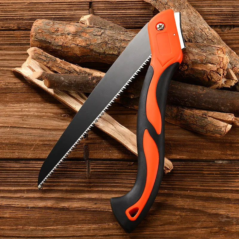 53cm SK5 steel folding saw with ABS handle, serrated blade, folded position
