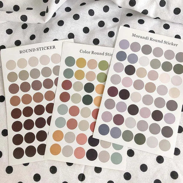 Morandi earth colour polka dot sticker sheet with 48 individual 2cm circular stickers