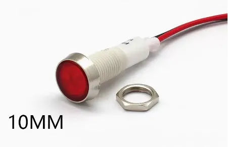 10mm stainless steel edge metal indicator light with wire in blue, green, red, white, and yellow colours.