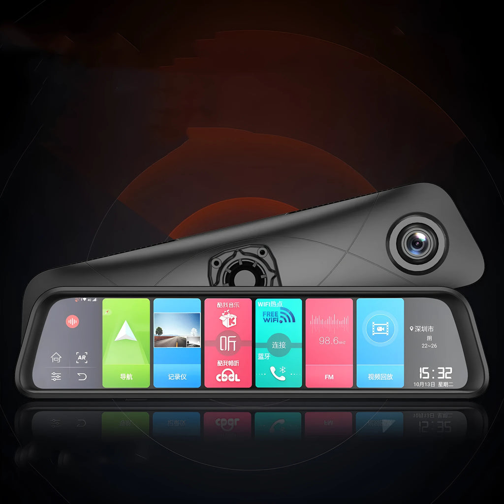 Black 4G car navigation tachograph with touch screen and wide-angle lens for vehicle recording