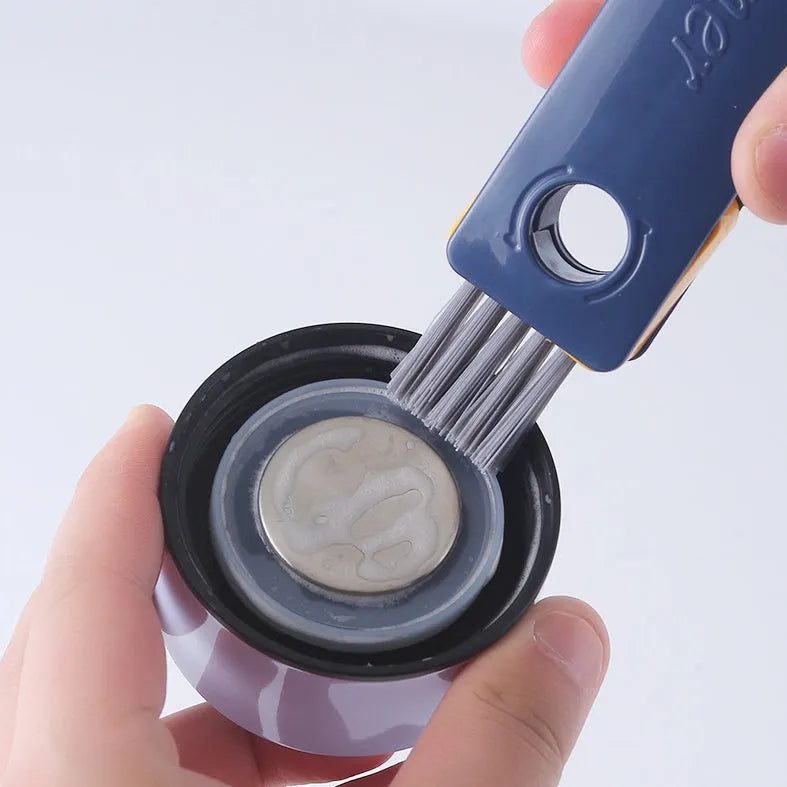Blue and grey 4-in-1 multifunctional cup cleaning brush set with U-shaped silicone head and gap cleaning tools