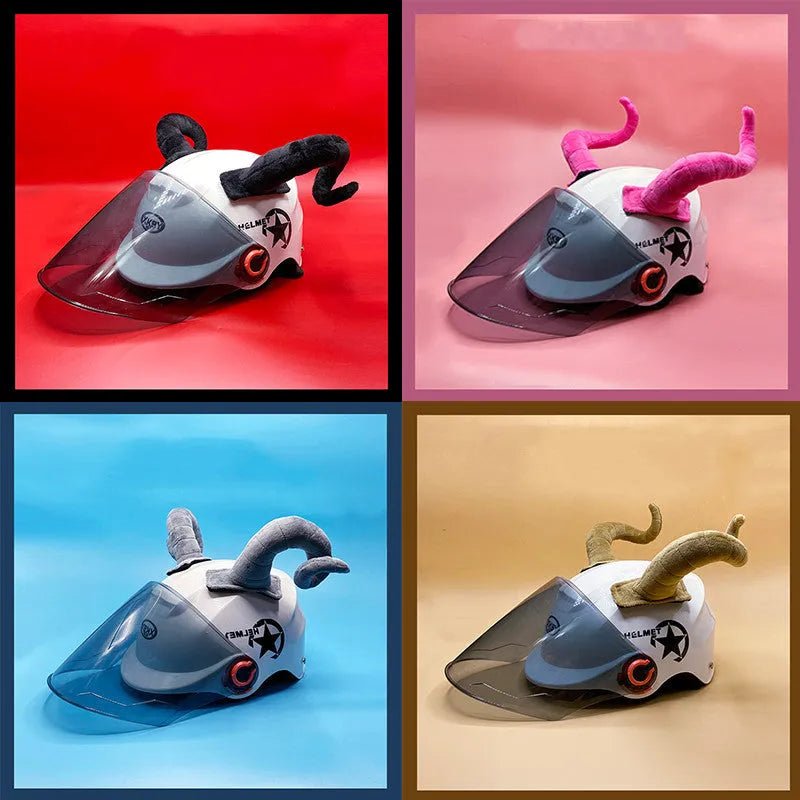 A pair of composite fibre horn decorations for a motorcycle helmet, shown in one of four colour options.