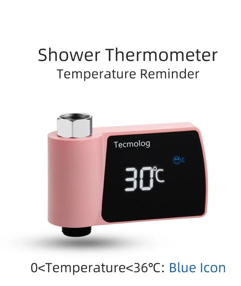 Plastic visual shower faucet water thermometer in black, no power consumption, 16x11.5x5cm