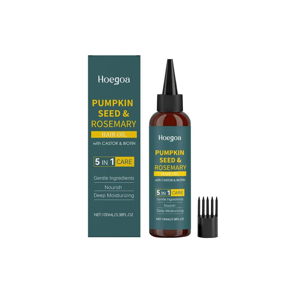 Rosemary essential hair oil 100ml set with pointed dispenser tip and hair comb