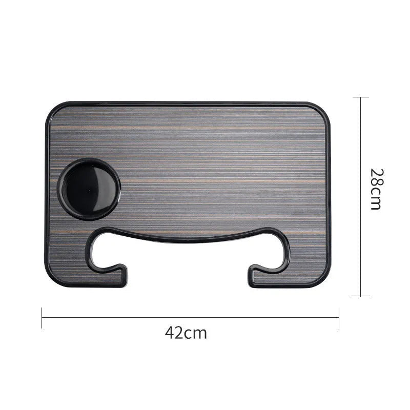 HDPE steering wheel dining table 42x28cm in wood grain black finish on a car steering wheel