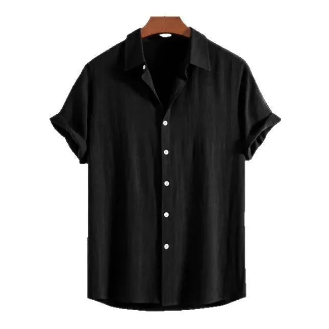 Men's loose-fitting short-sleeve cardigan in solid colour for casual summer wear.