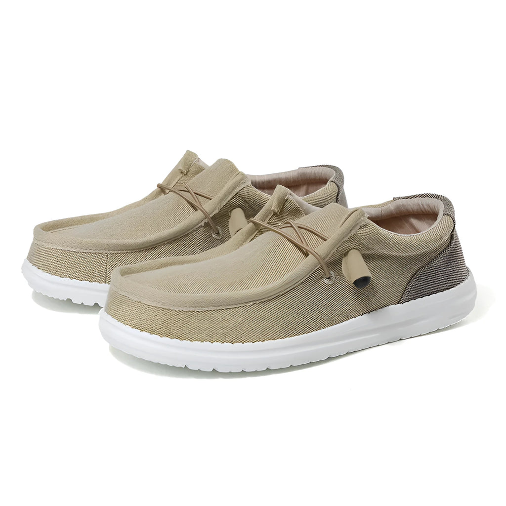 Men's casual canvas shoes in green or orange with mosaic splicing design and rubber soles