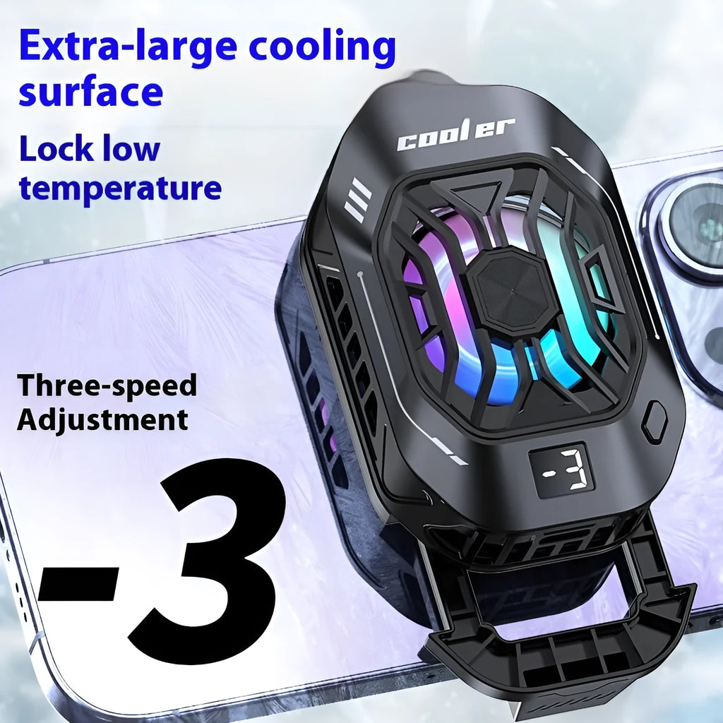 F25 standard edition black mobile phone radiator with Type-C cable, showing compact ABS body