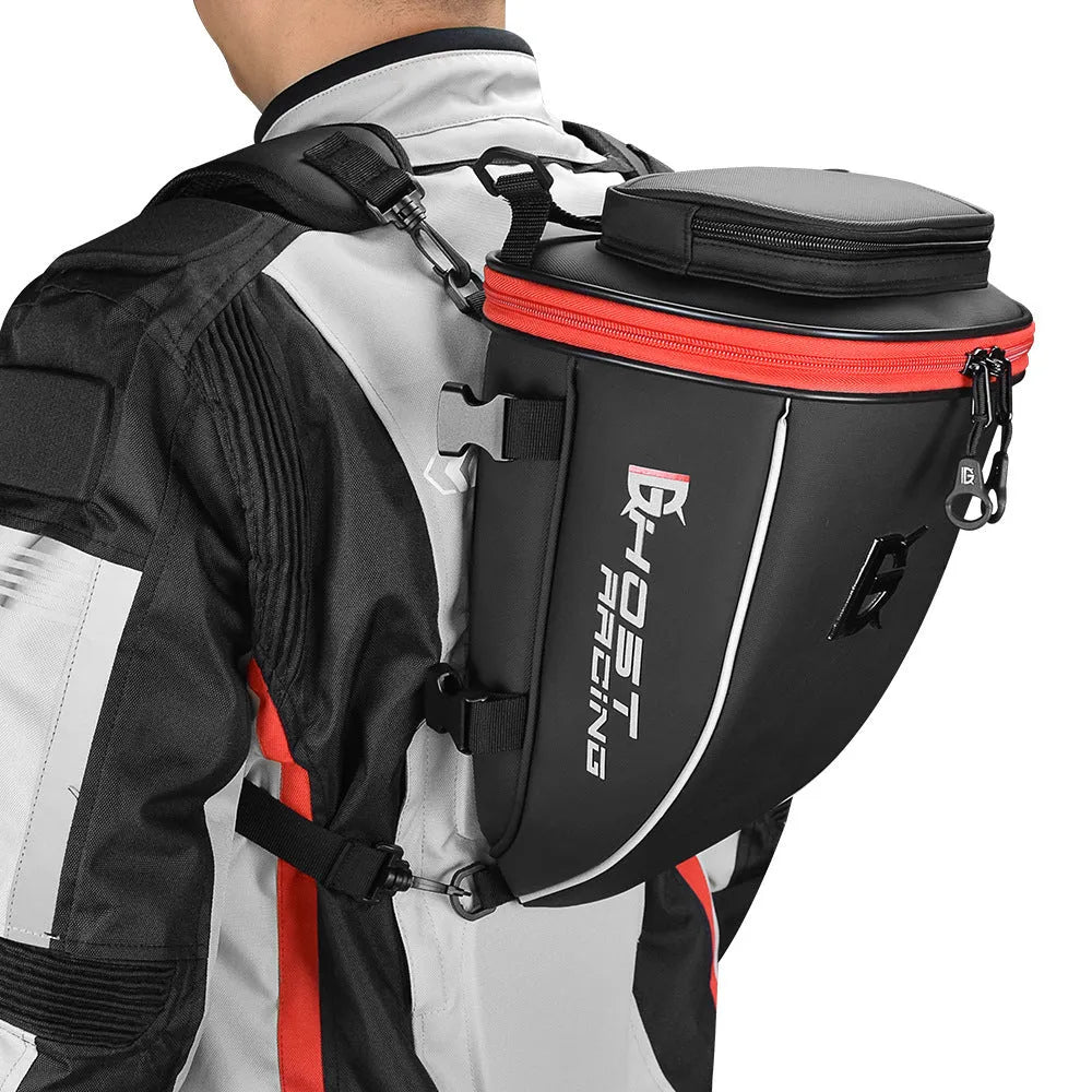 Knight PU leather motorcycle tail bag in black with quick release buckle and non-slip bottom