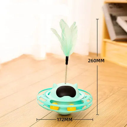 Pink cat toy tumbler turntable measuring 17cm by 10cm for self-play