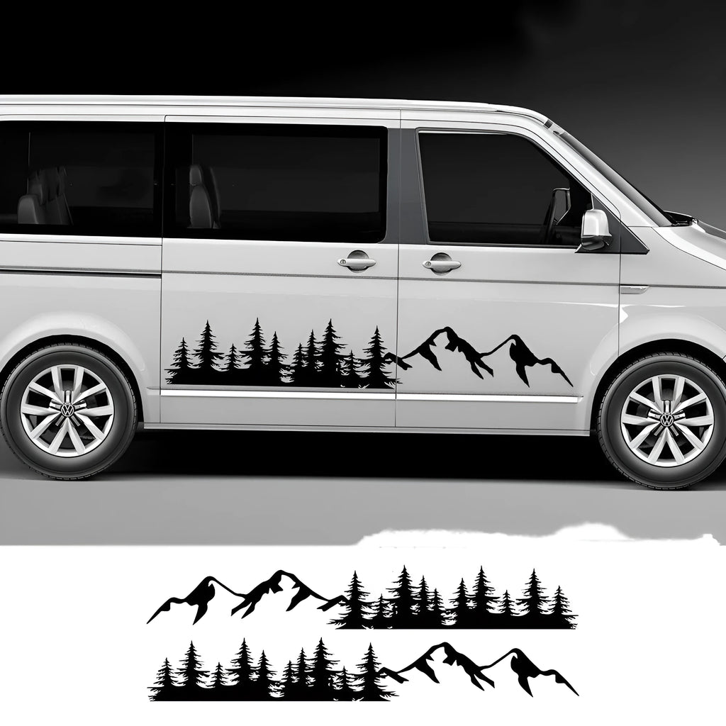 Two PVC side door stickers for van decoration in waistline garland style, matte gold finish