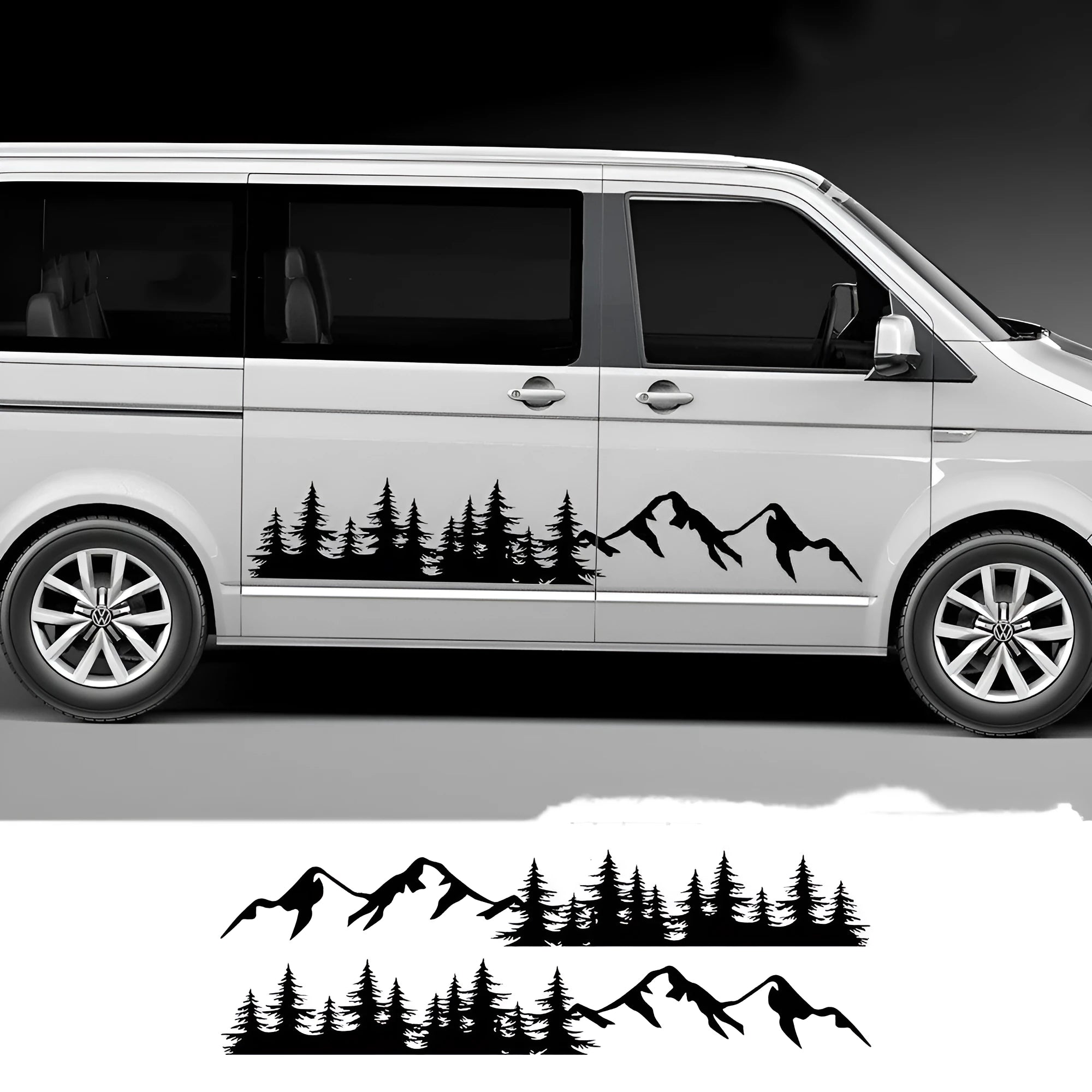 Two PVC side door stickers for van decoration in waistline garland style, matte gold finish