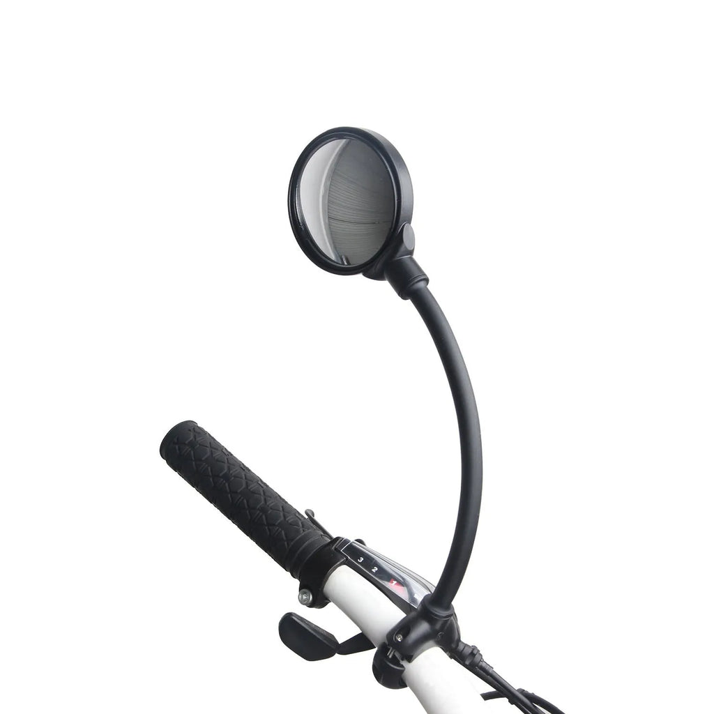 Black metal bicycle rearview mirror with adjustable hose mechanism for handlebar mounting