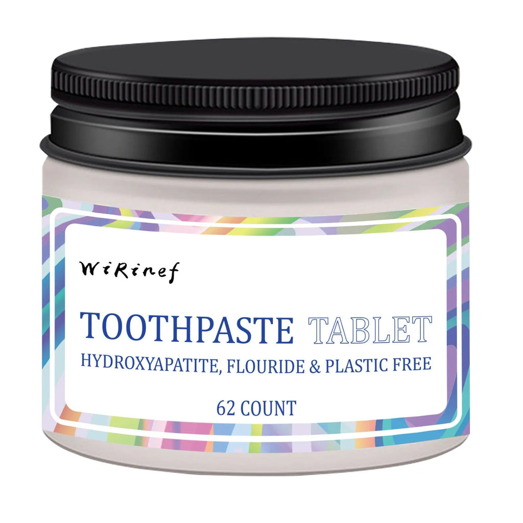 Pack of 62 solid, chewable portable toothpaste tablets for cleaning on the go