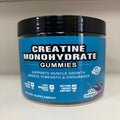 Bottle of raspberry-flavoured creatine monohydrate gummy supplements containing 120 tablets