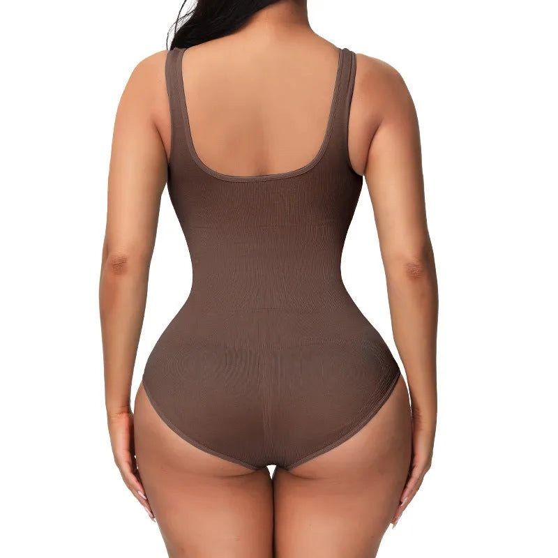 Seamless women's bodysuit in nylon fabric with waist support corset design