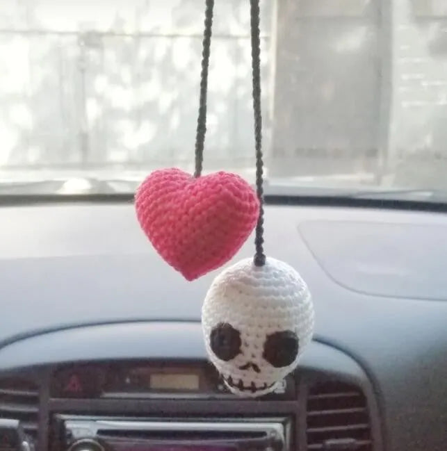 Hand-woven plush automobile hanging ornament with cartoon design for car interior decoration