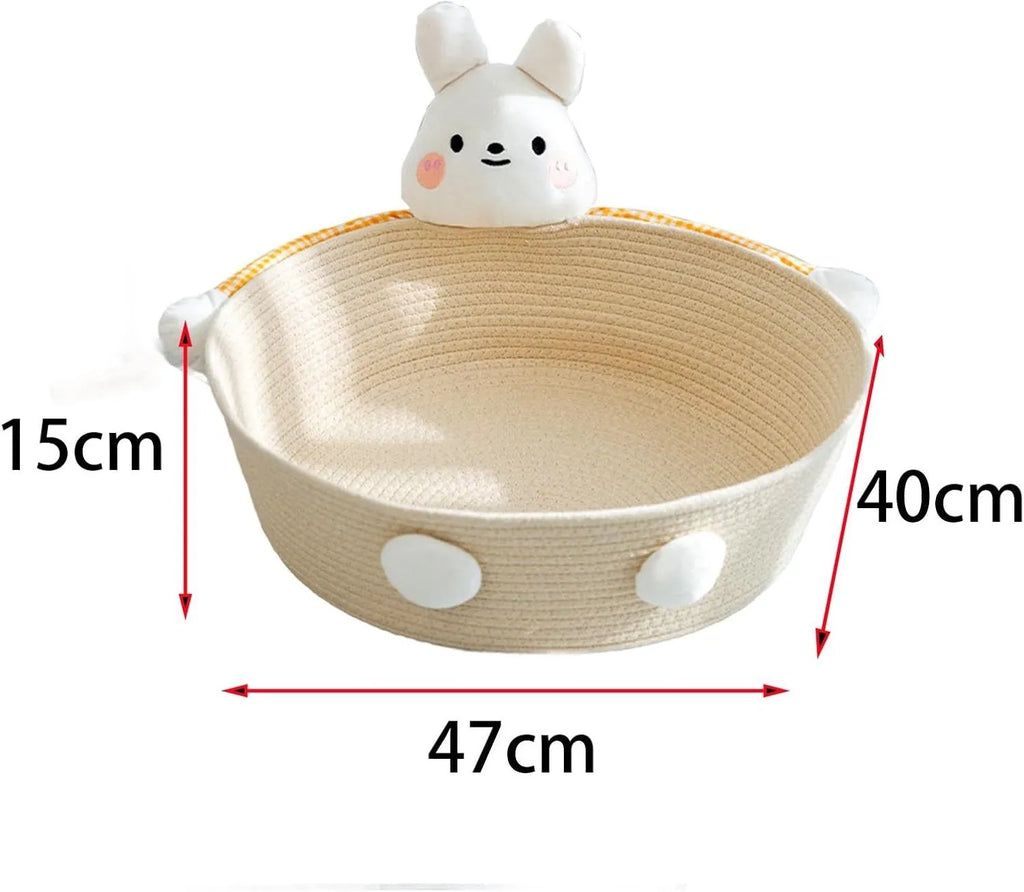 Woven cotton rope pet bed with scratching surface in bear design