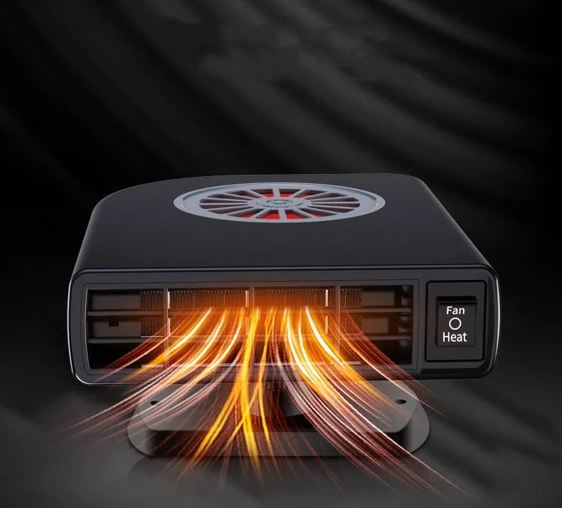 Black ABS vehicle-mounted heater with adjustable vents for car defogging and heating.