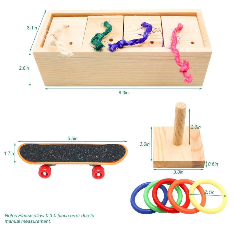 Wooden bird puzzle training set with multiple pieces for parrot enrichment and mental stimulation