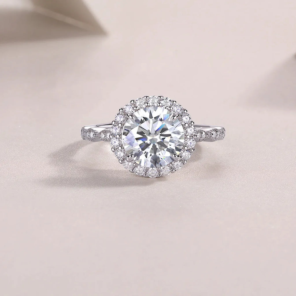 3-carat moissanite wedding ring set with S925 silver and platinum plating in gift box