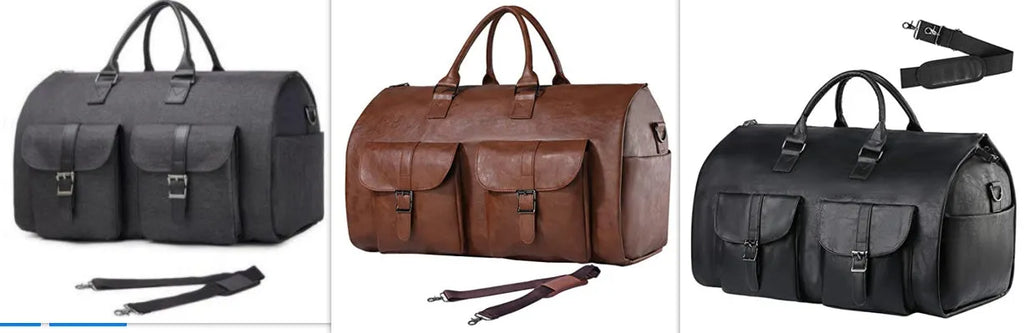 Convertible travel clothing carry-on luggage bag in waterproof PU leather, solid colour, 36-55L capacity