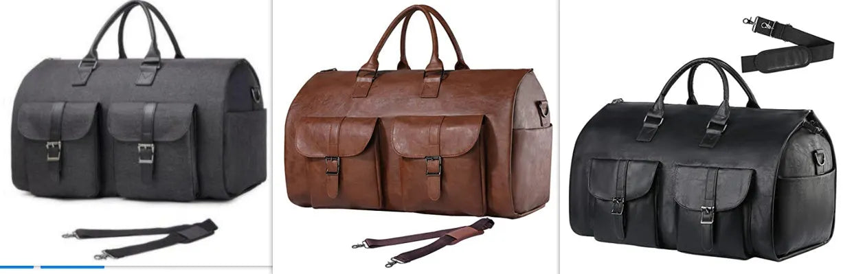 Convertible travel clothing carry-on luggage bag in waterproof PU leather, solid colour, 36-55L capacity
