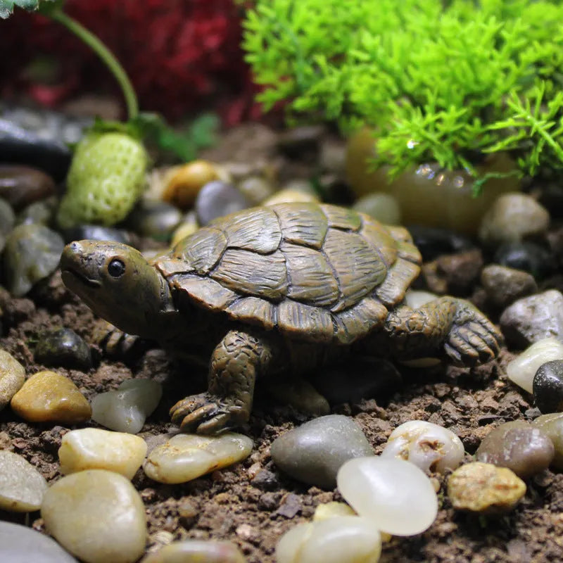 Realistic green and brown resin turtle garden ornament for miniature landscapes