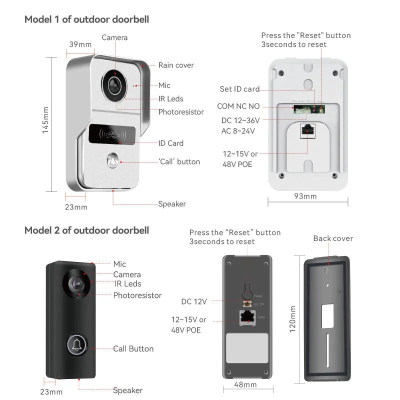 10-inch video intercom doorbell system with 1080P camera and colour HD display for home security