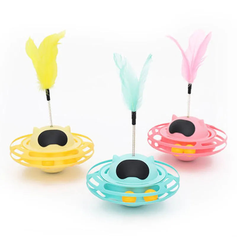 Pink cat toy tumbler turntable measuring 17cm by 10cm for self-play
