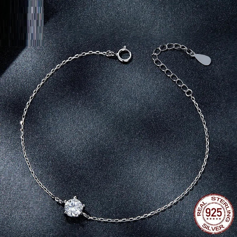 S925 silver bracelet with round shining diamond design, women's style, electroplated finish, large or small waist size