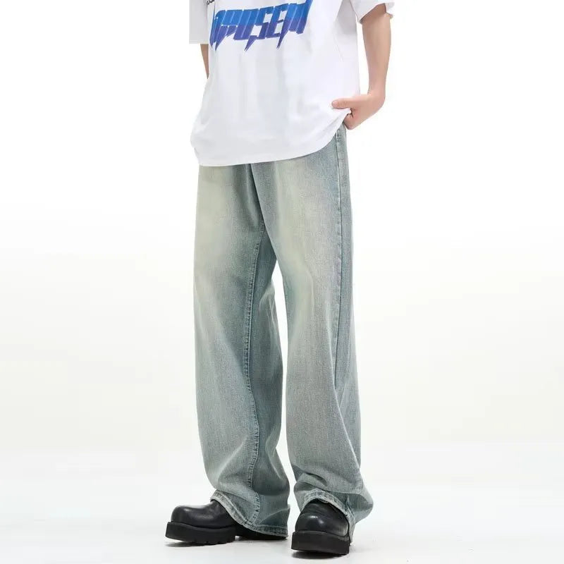 Blue retro loose-fit casual trousers made from rabbit fur with an elasticated waistband.