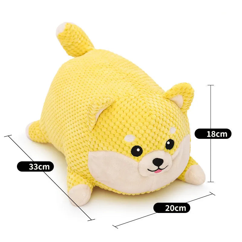 Plush dog toy with bite-resistant fabric and squeaker for puppy teeth cleaning in large and medium sizes