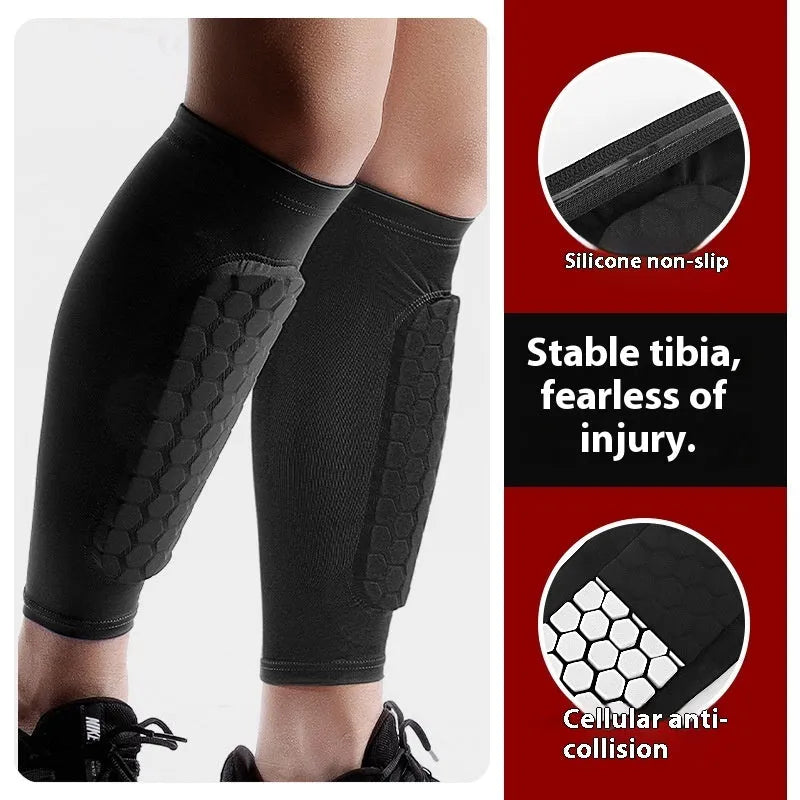 Nylon honeycomb anti-collision leg protector in orange for outdoor sports, size M available