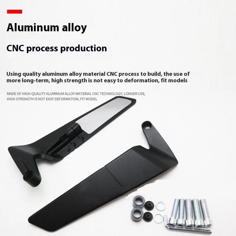 Black universal motorcycle rearview mirror pair with aluminium alloy stem and glass reflector