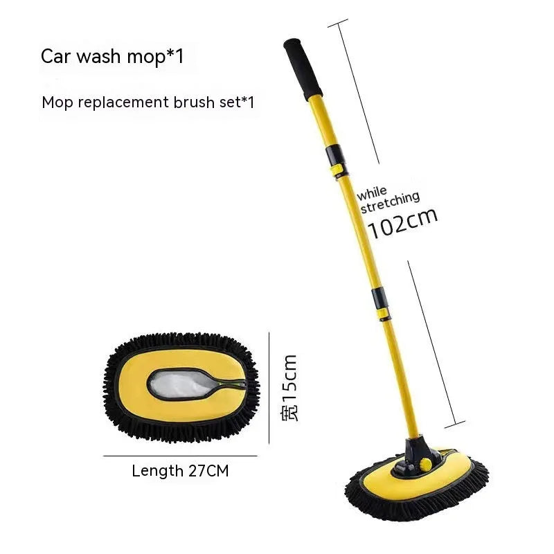 Telescopic curved aluminium car cleaning brush with chenille head in yellow and blue colour options