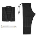 Cotton blend Brazilian Jiu-Jitsu gi jacket and trousers set on a white background.