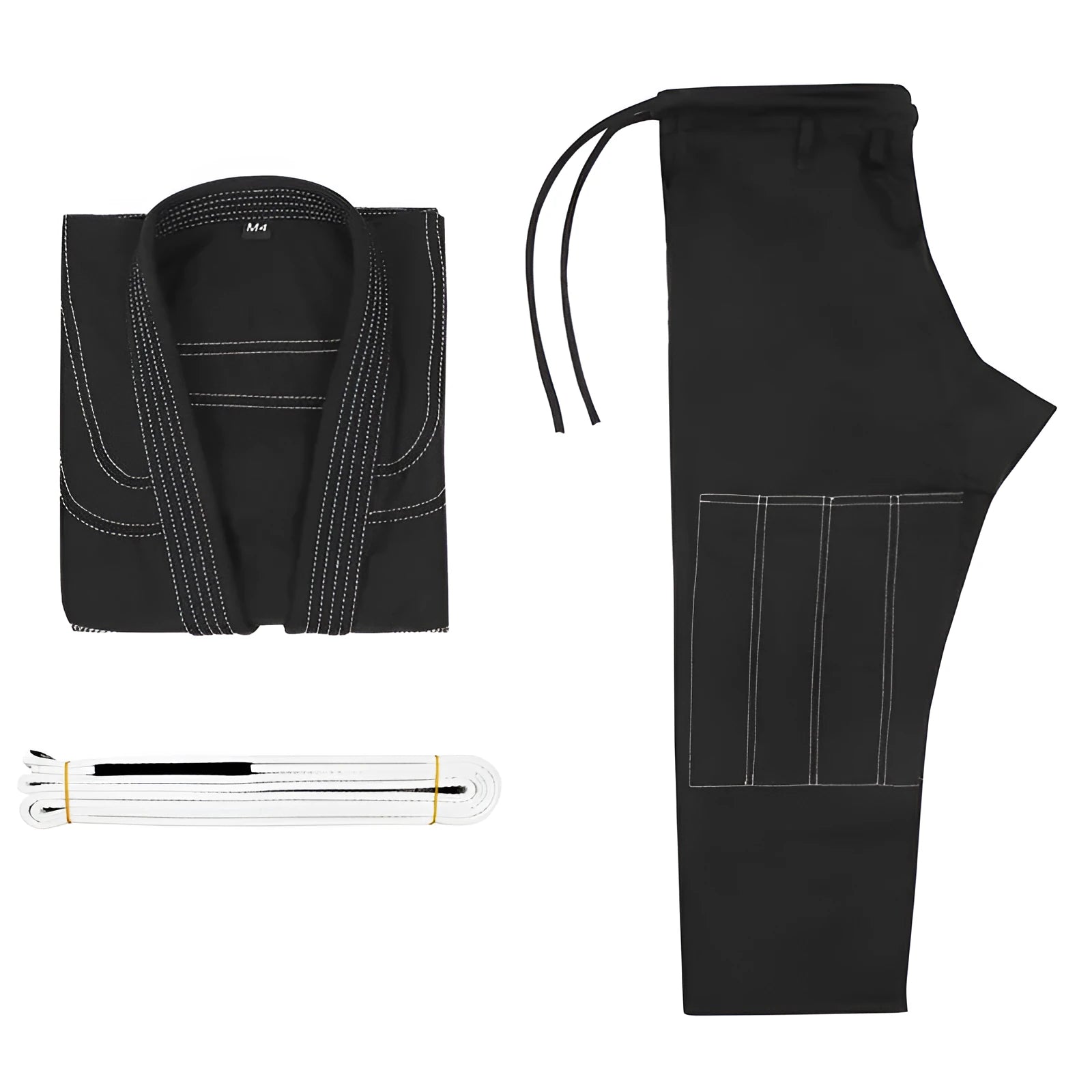 Cotton blend Brazilian Jiu-Jitsu gi jacket and trousers set on a white background.