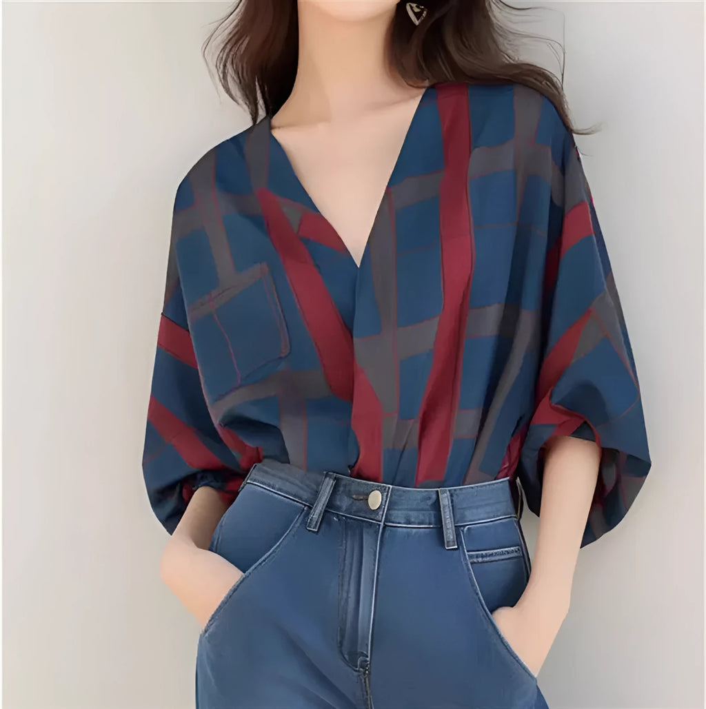 Women's casual loose-fit painted pullover top with drop-shoulder sleeves in polyester fabric