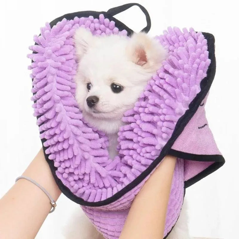Blue pet bath robe towel for dogs and cats, showing quick-dry absorbent fabric
