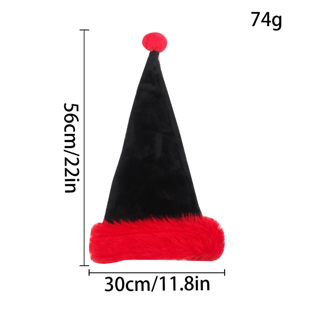 Plus-sized black plush Christmas hat with European classical styling for festive seasonal wear
