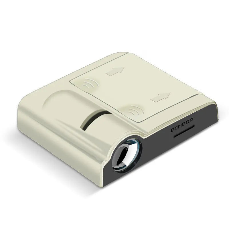 Beige and black ABS plastic universal car door projection lamp showing scale at 6.5cm long.